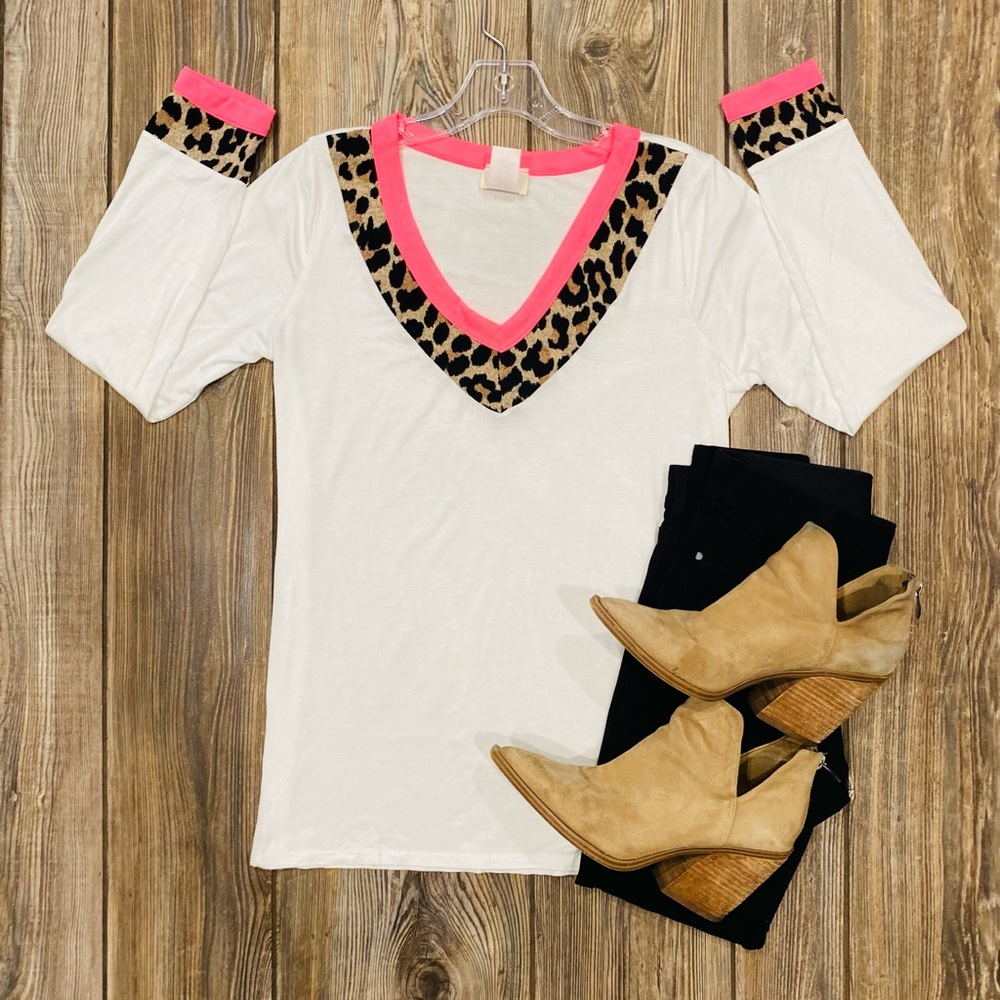White Pink Leopard Top